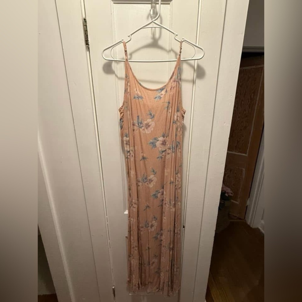 Floral Sleeveless Dress - Peach and Blue